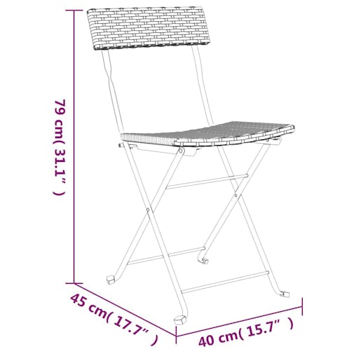 NNEVL Folding Bistro Chairs 2 pcs Grey Poly Rattan and Steel
