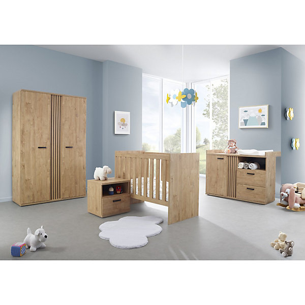 Lit bébé robuste 60x120 évolutif en lit enfant 90x200 coloris chene doré collection TIMMY.