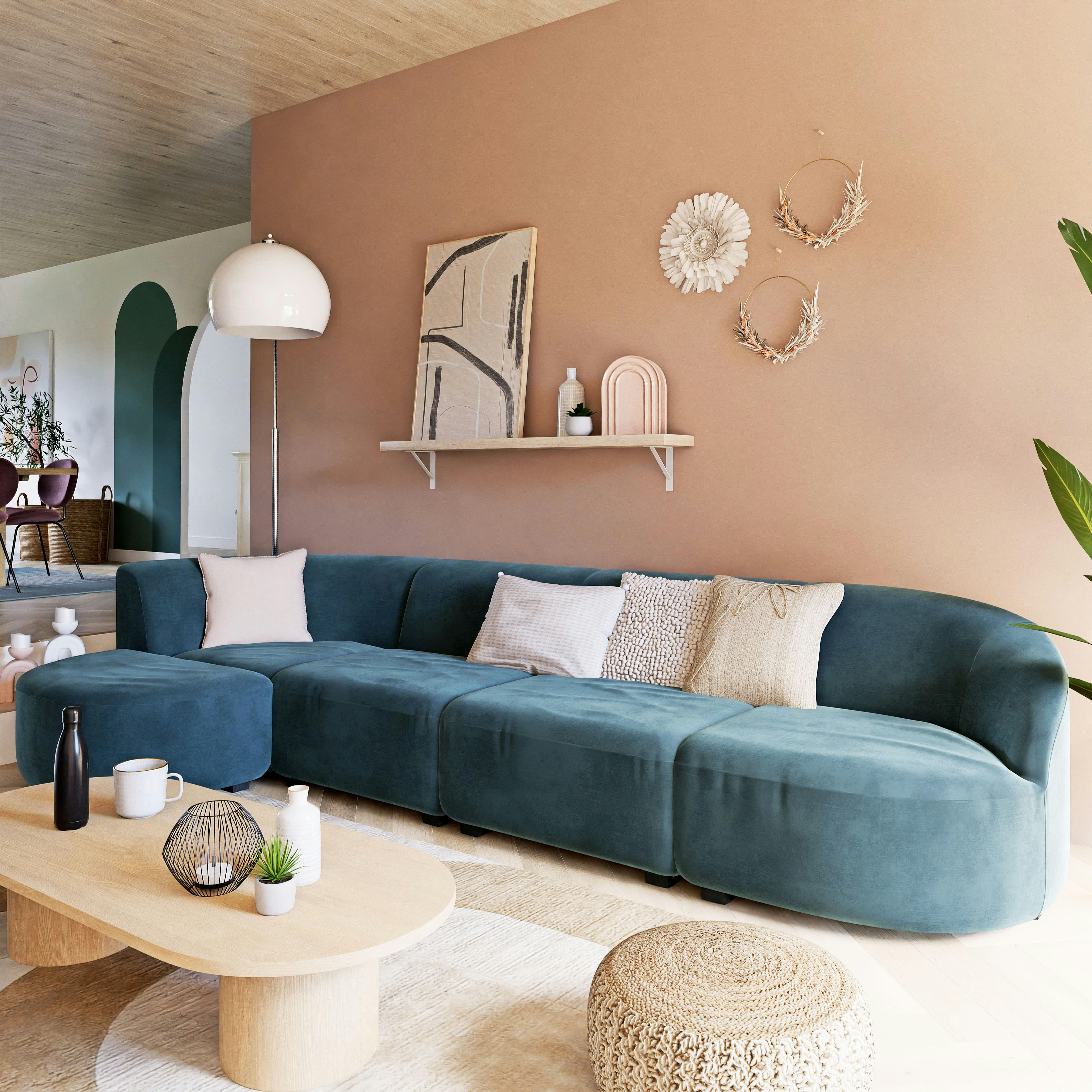 - Déco couronne murale en métal, corde et élément naturel séché D30