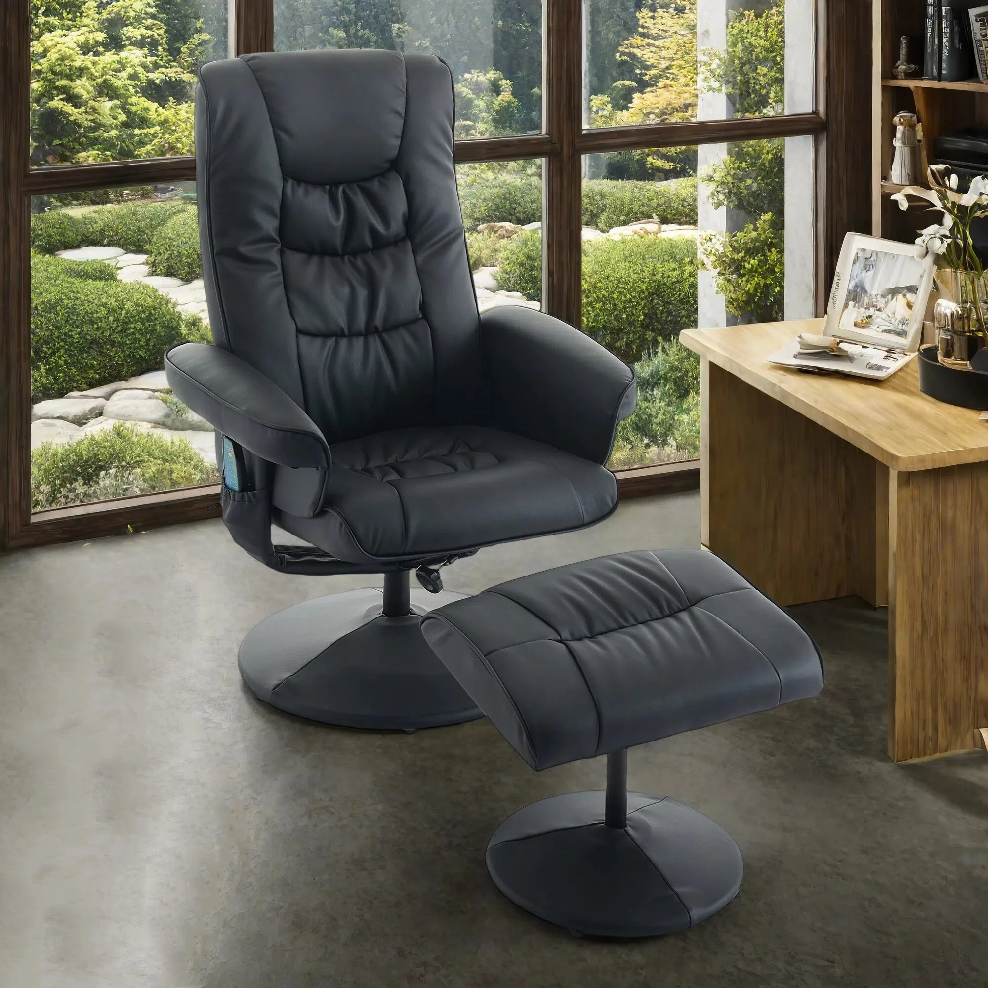 PU Leather 360° Swivel Massage Recliner Chair with Ottoman, Massage and Heated Seat