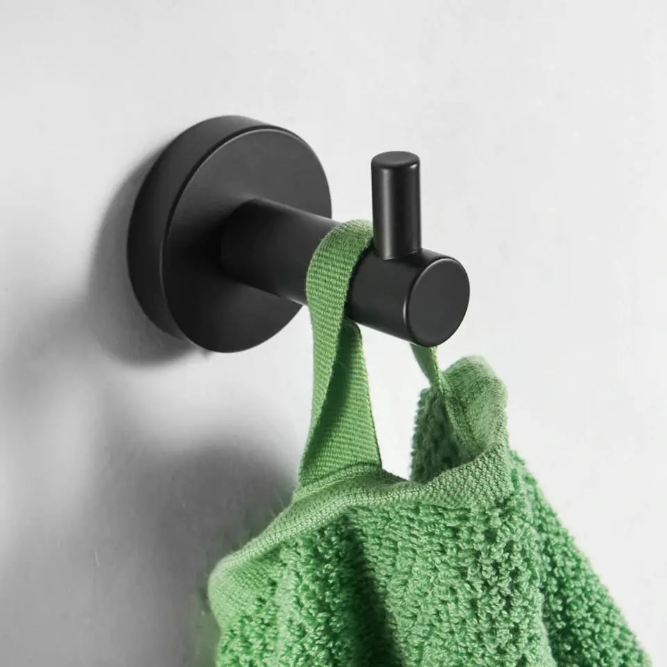 QUVIO Handdoekhouder staal haakje - Zwart - Set van 4