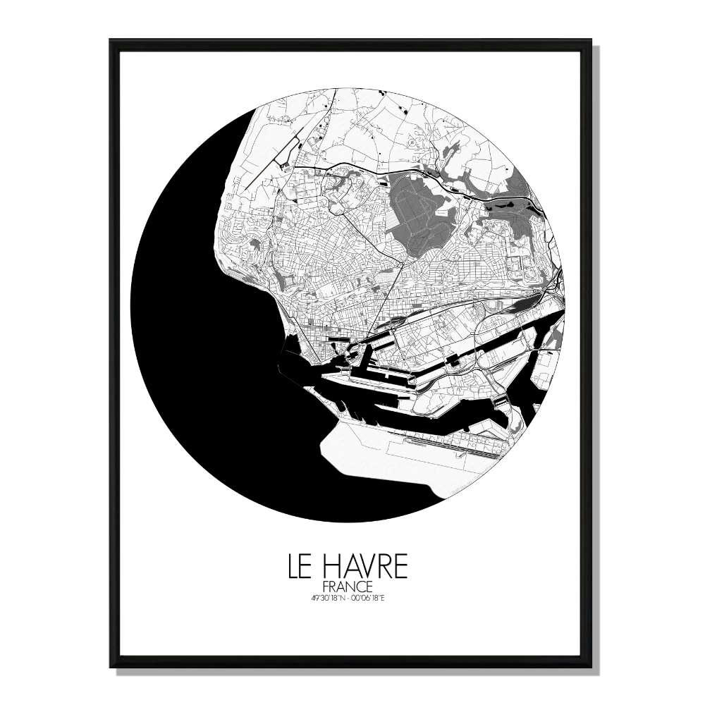 - Affiche Le Havre Carte ronde 40x50