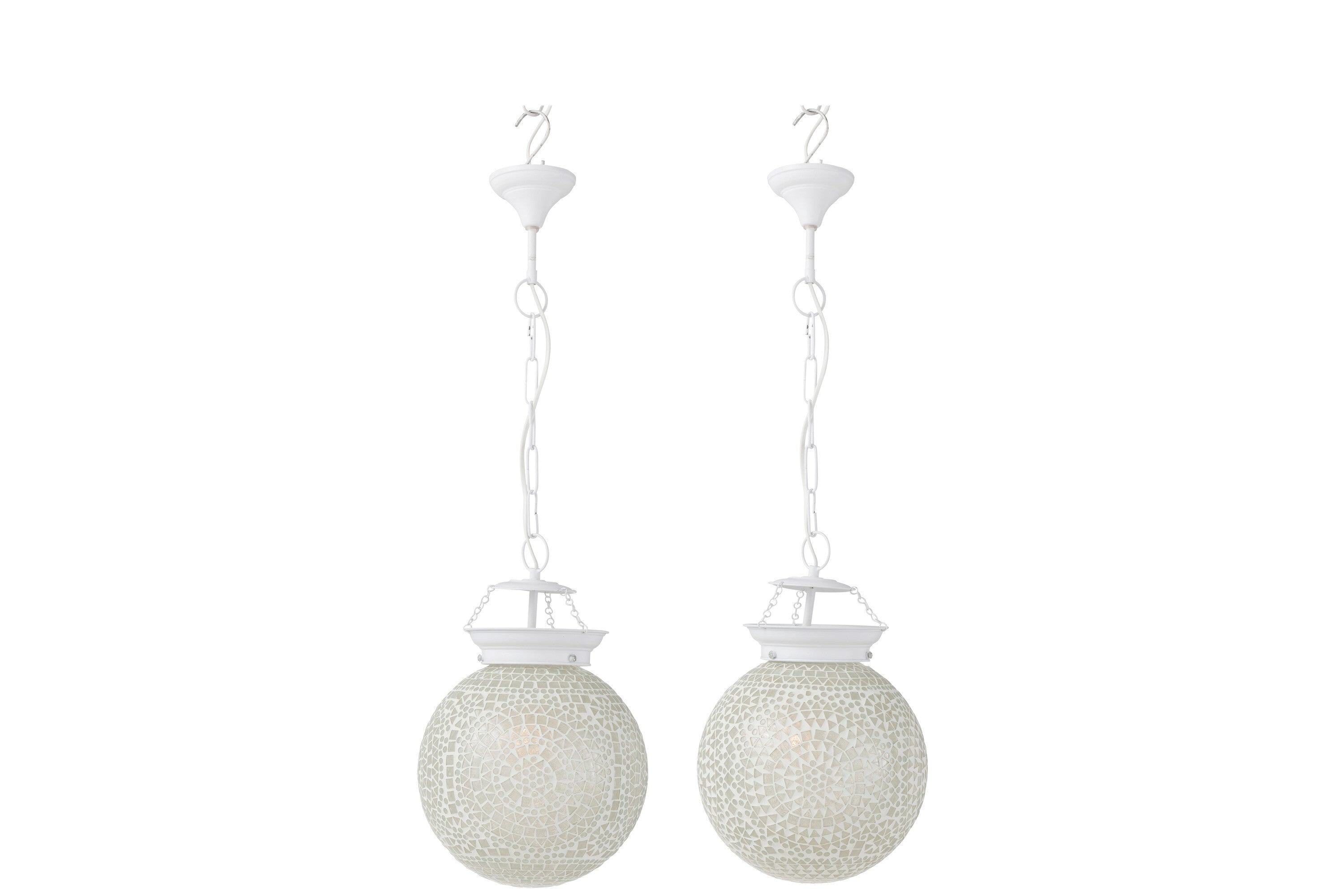 J-Line hanglamp Eki Mozaiek - glas - wit - small - 2 stuks