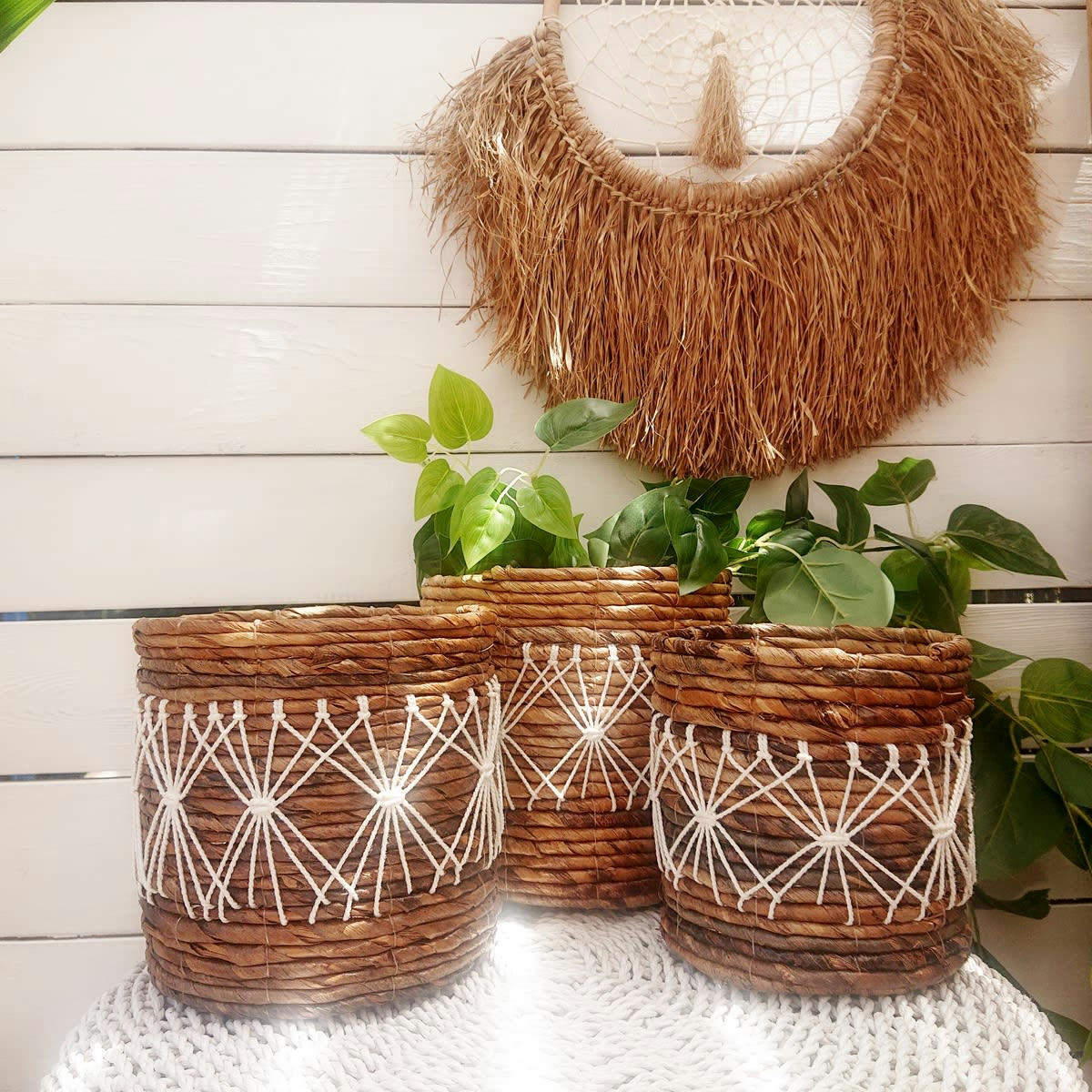 MARCY - Panier en feuilles de bananier, marron 20x20 cm