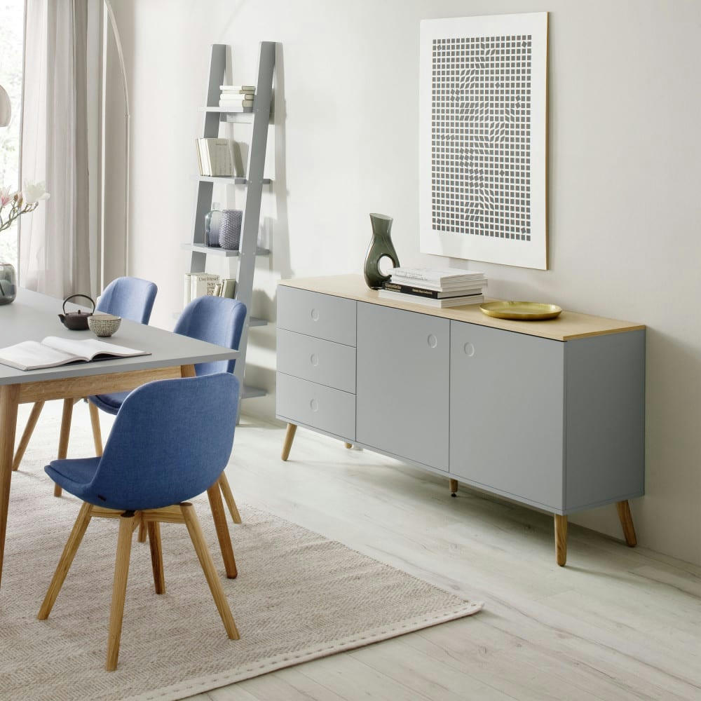 DOT - Buffet en bois 2 portes 3 tiroirs L162cm gris clair