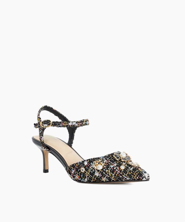 Cultivating Black - Textured Pointed-Toe Mid-Heel Courts