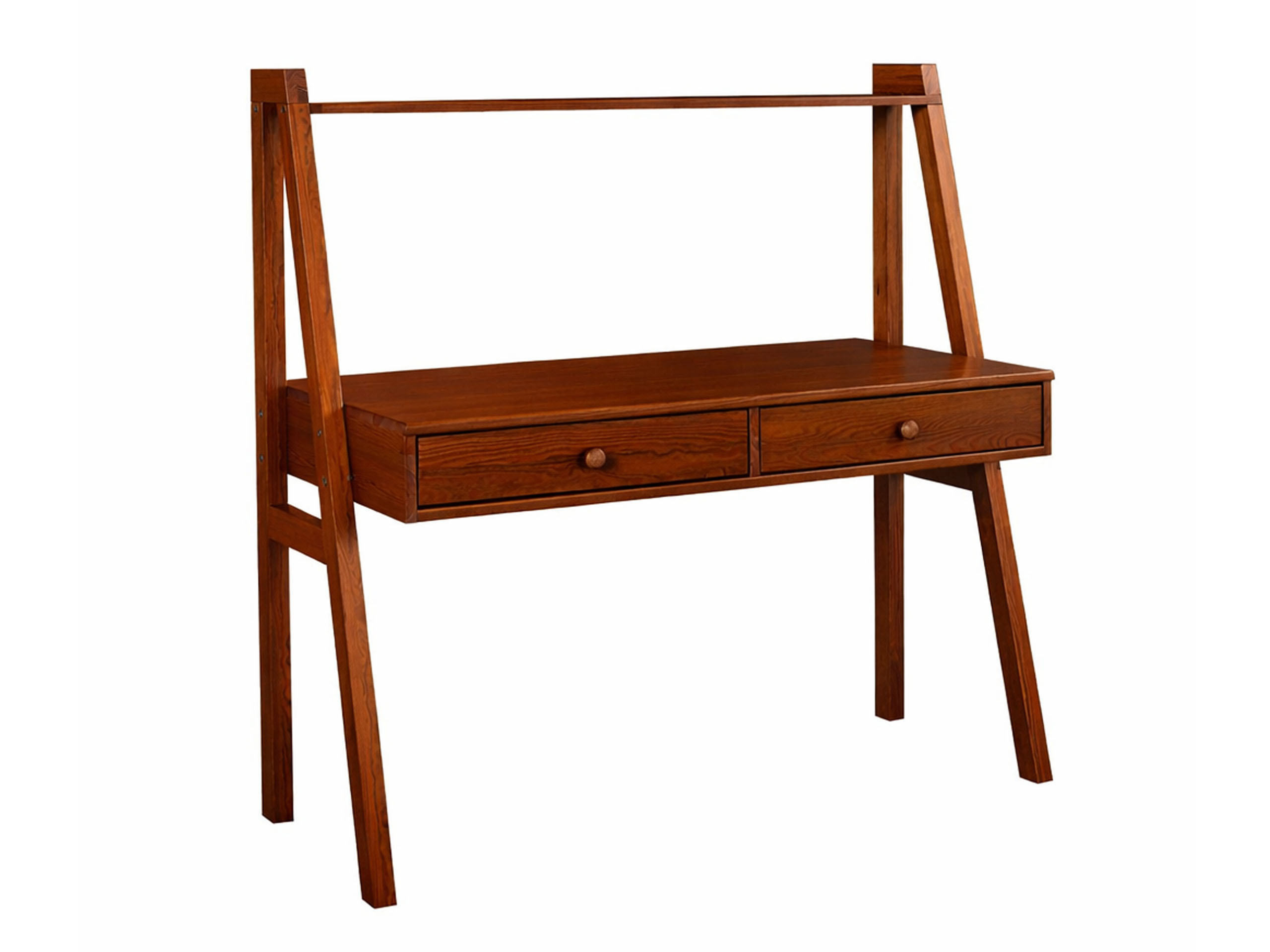 Biurko Shelf drewniane z półką, kolor kasztan
