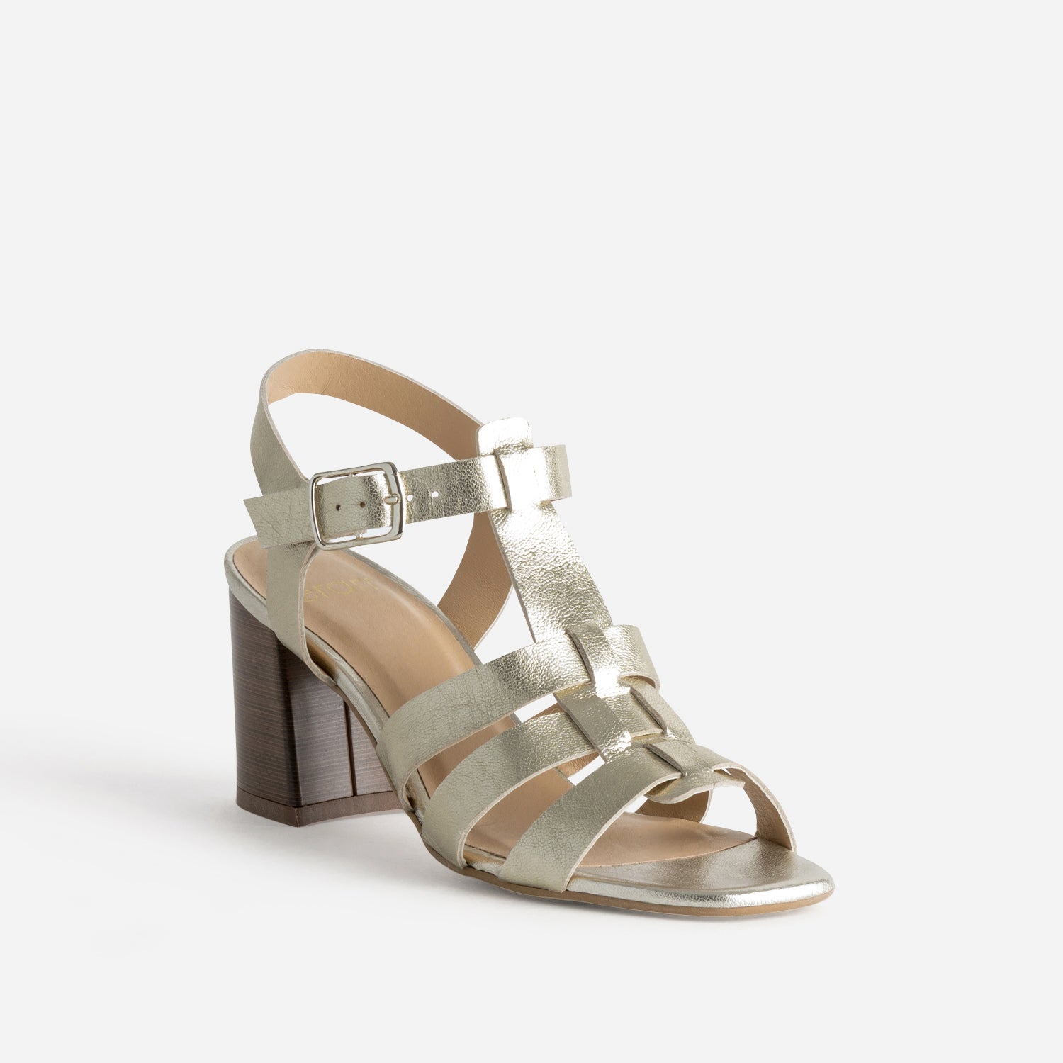 Sandale à talon dorée cuir multi-brides