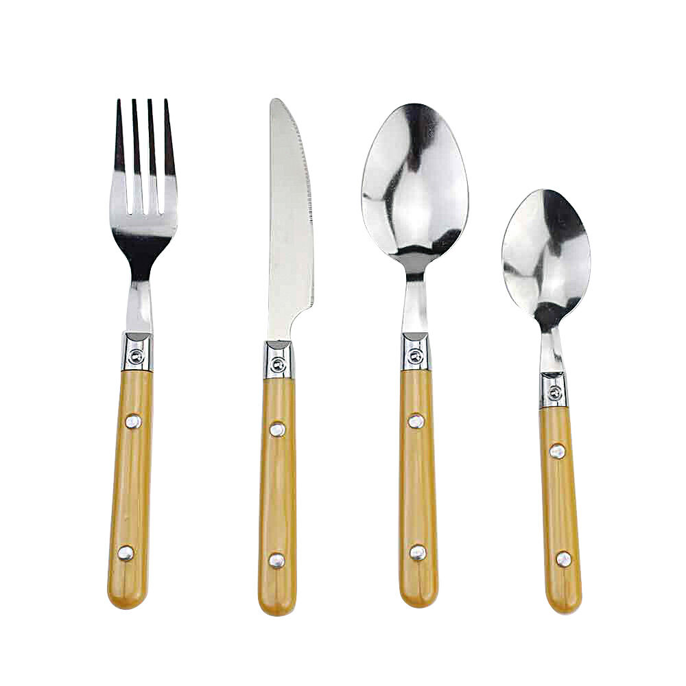 Ménagère 16 pièces inox manche plastique jaune doré