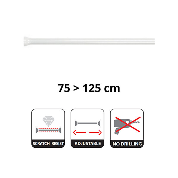 Barre tringle pour rideau de douche ou baignoire extensible sans perçage en Alu KRETA 75125cm Blanc Spirella