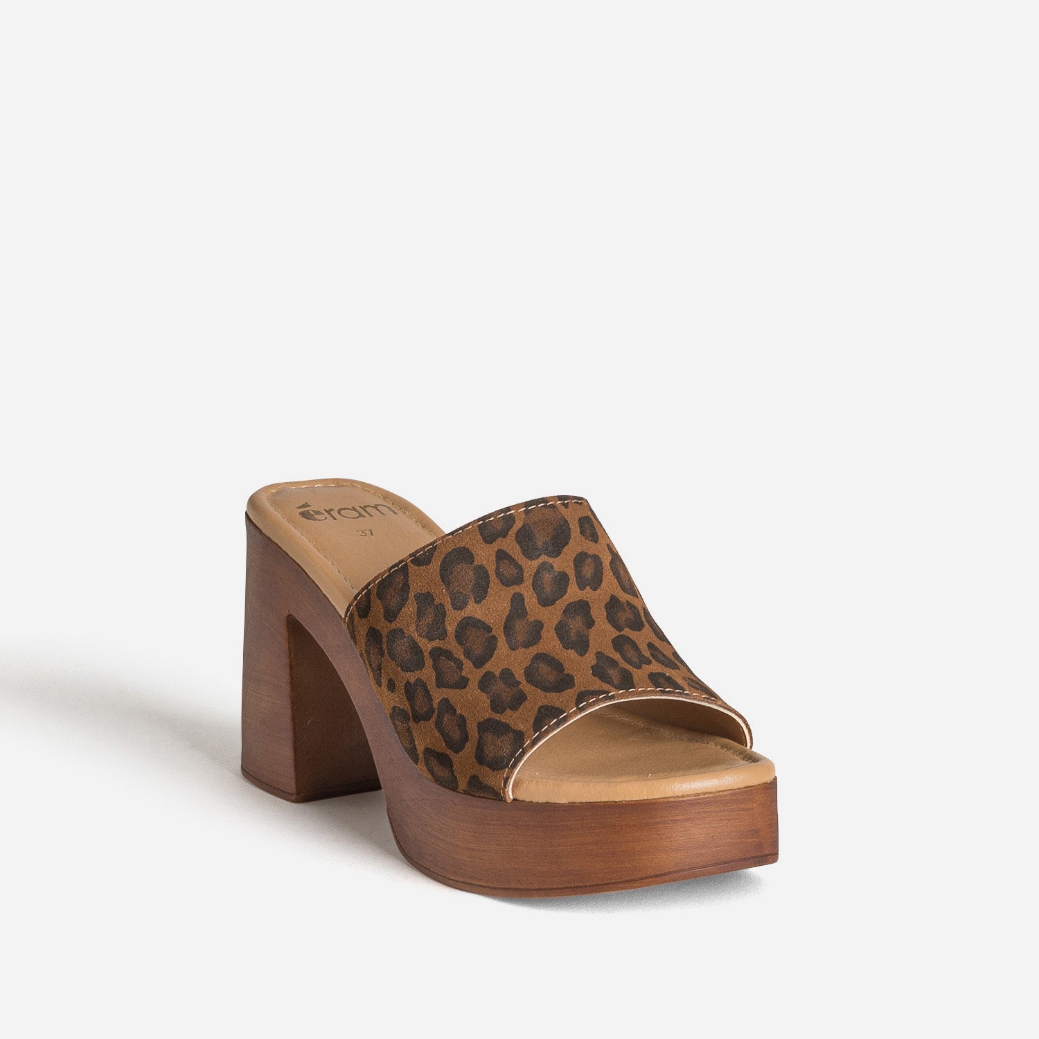 Mule marron cuir velours semelle effet bois