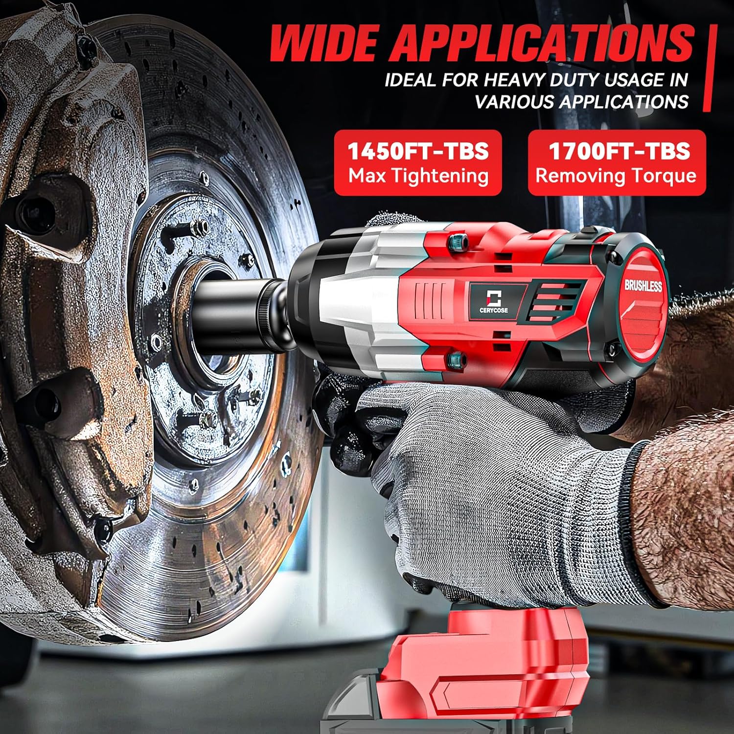Cordless Impact Wrench 1/2 inch Compatible with Milwaukee 18V Battery: 1700FT-LBS High Torque Impact Wrench Heavy Duty Tool - Brushless Electric Impact Gun Includes LED Work Light - Bare Tool Only