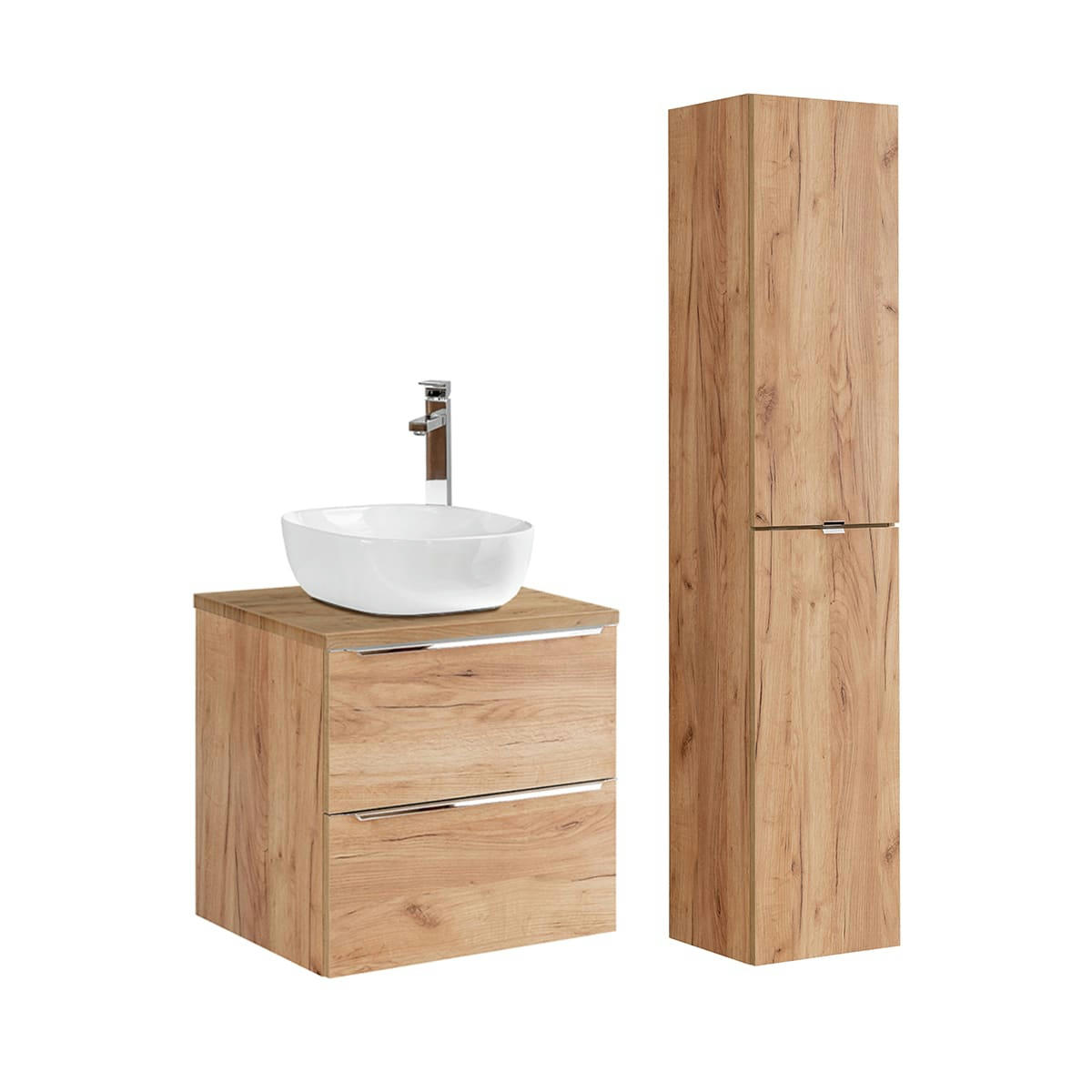 - Ensemble meuble simple vasque 60cm et colonne stratifiés naturel