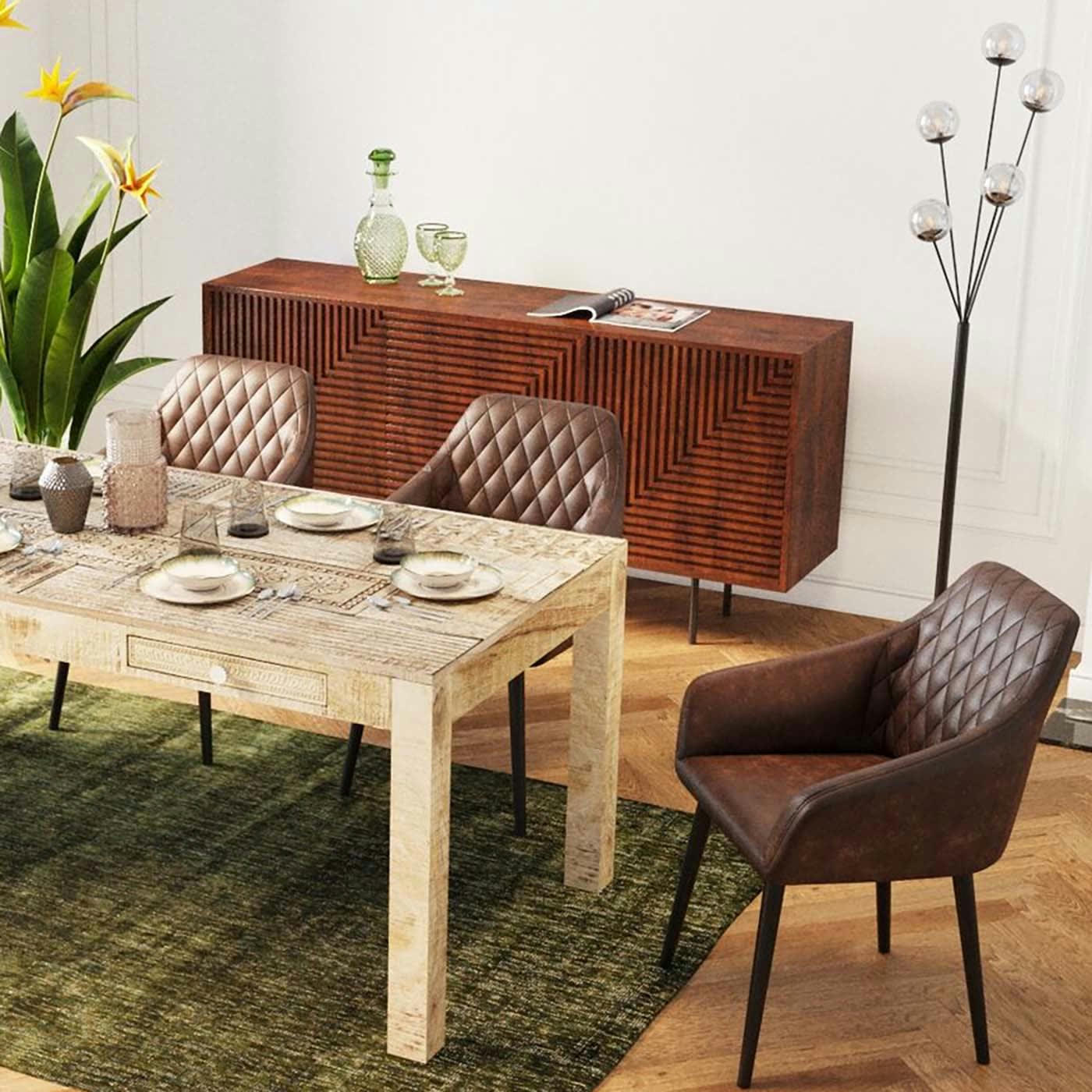 HARRY - Chaise avec accoudoirs vintage marron et acier