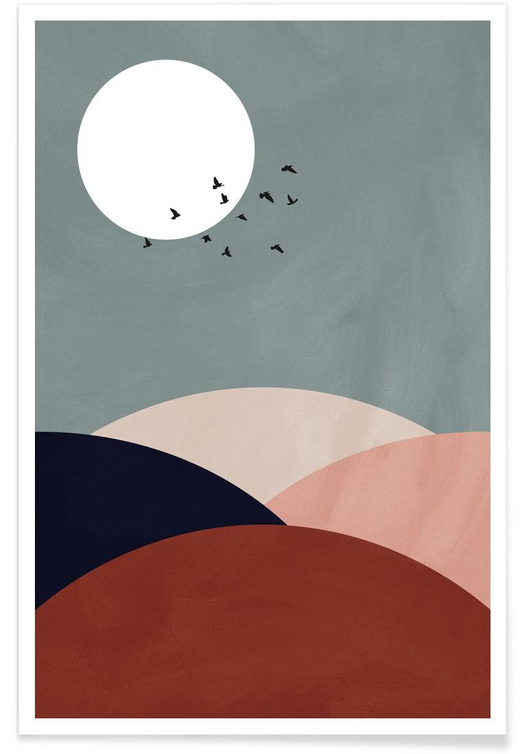 HILLSCAPE II - Affiche gris & rouge