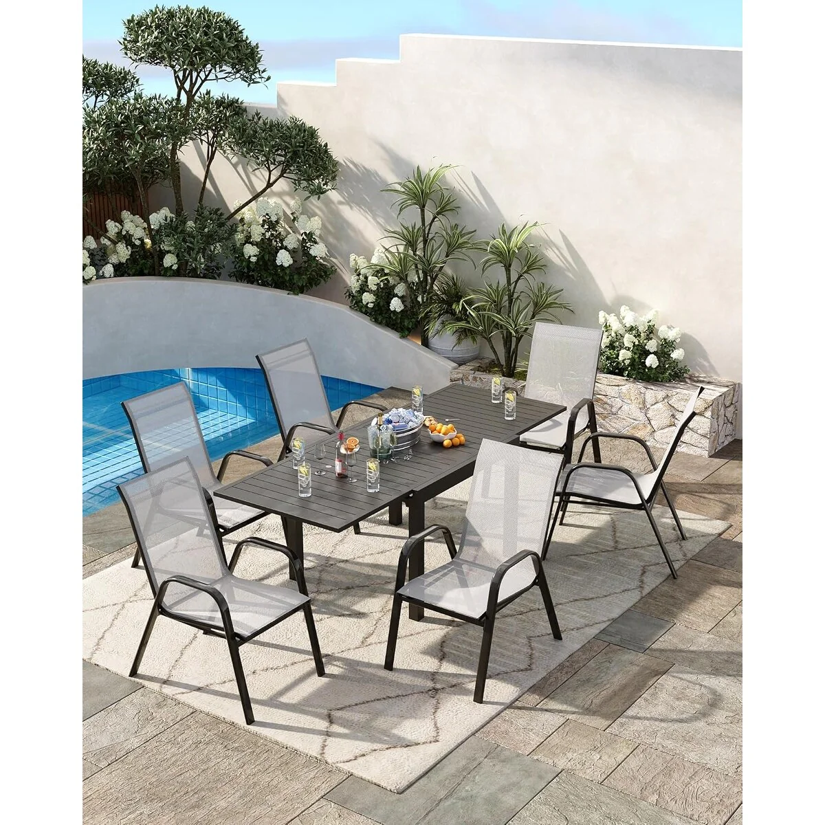 Outdoor Stackable Patio Chairs, High-Back Metal Frame with Durable Textilene Fabric, Set of 4