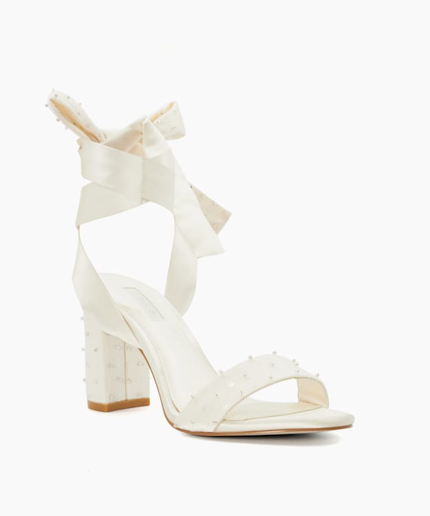 Melodies Ivory - Ribbon Tie Block Heeled Wedding Sandals