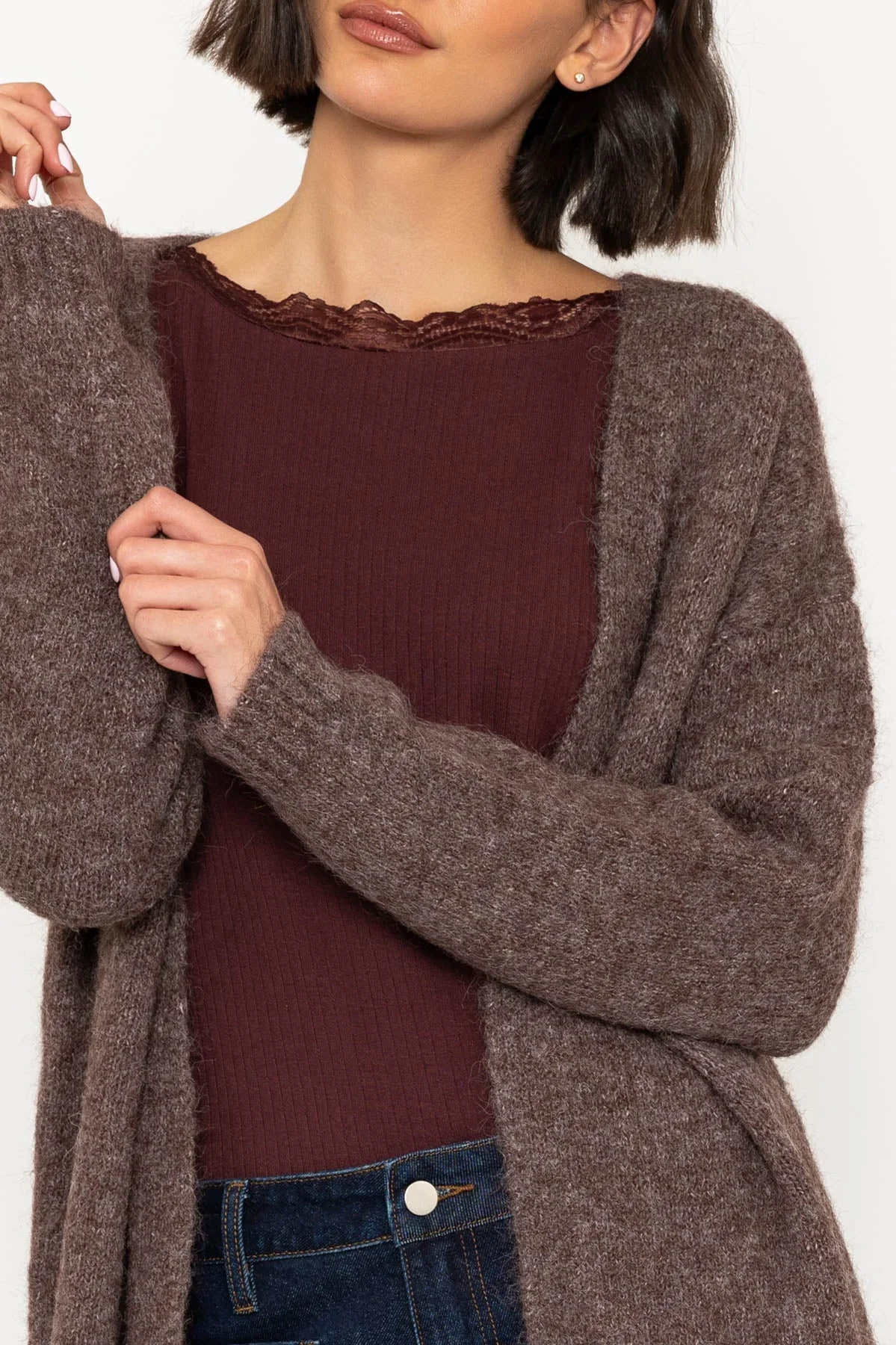 Long Line Knit Cardigan in Mocha Brown
