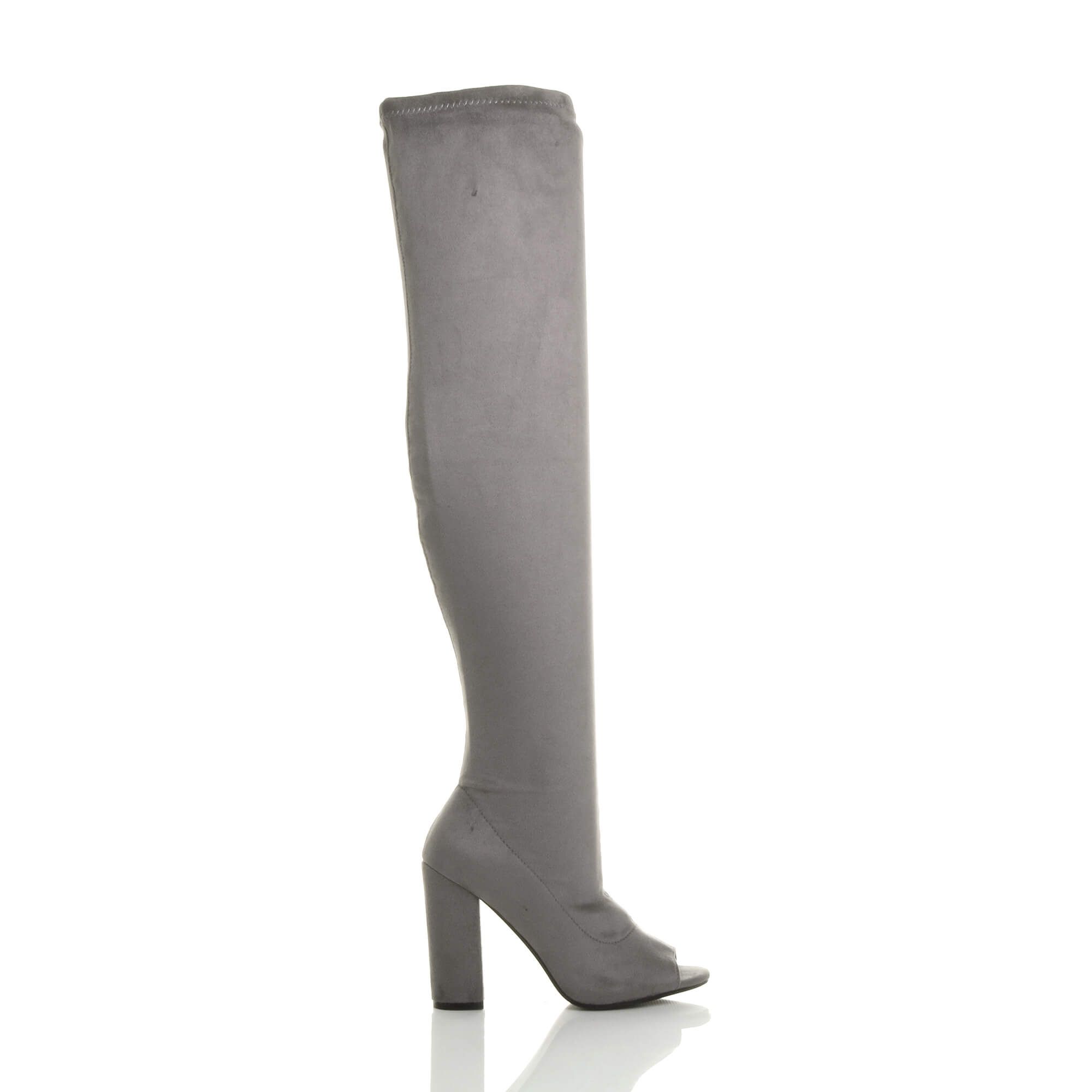 AJVANI High Block Heel Stretchy Peep Toe Sock Over The Knee Boots