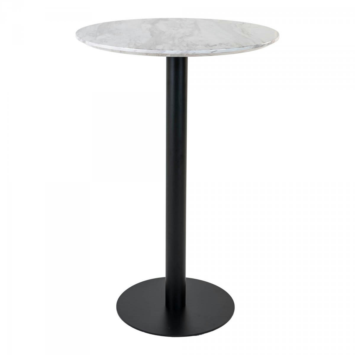 SIENNA - Table haute ronde effet marbre pied métal noir