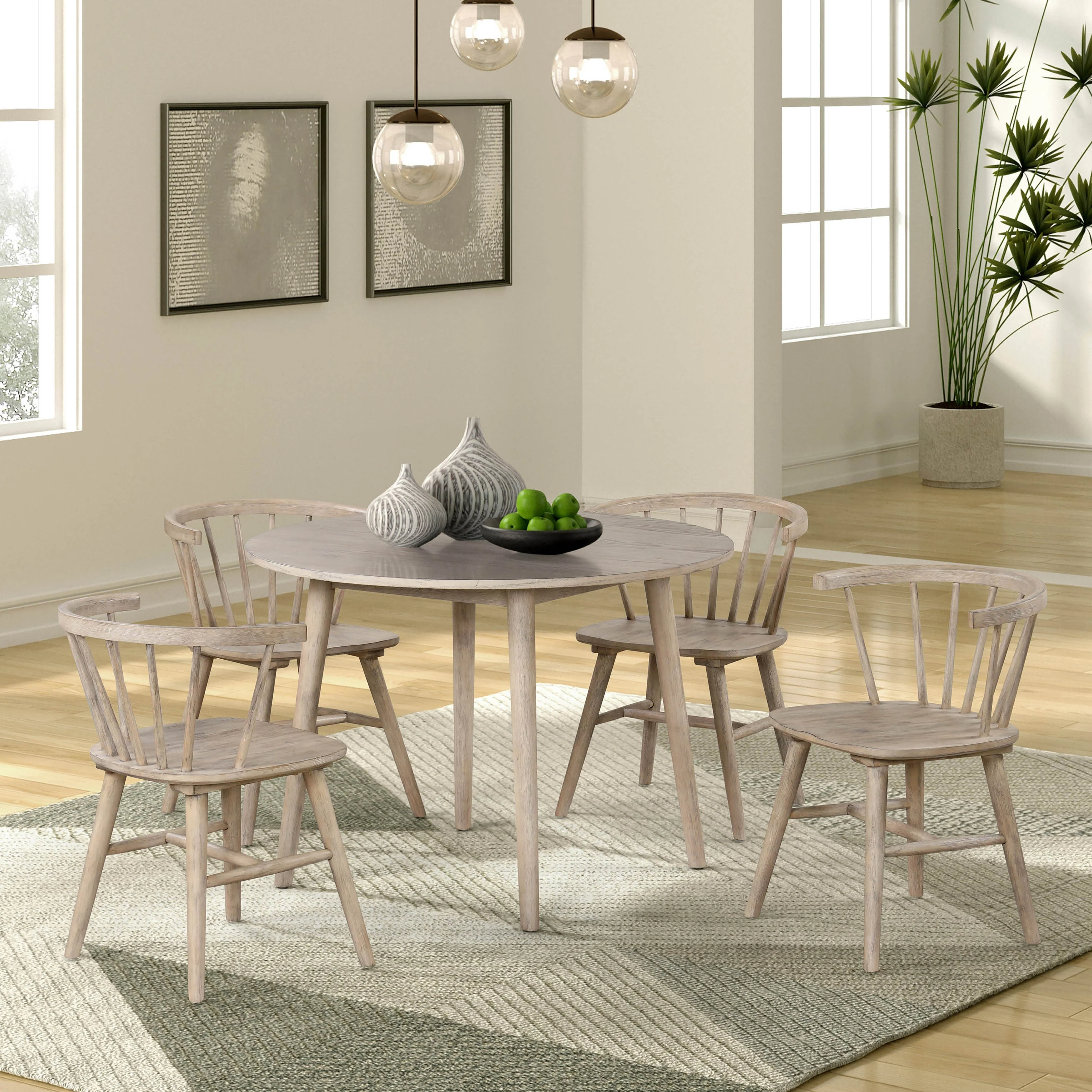 Furniture of America Galgary Mid-Century Modern 5-Piece Round Wooden Dining Table Set