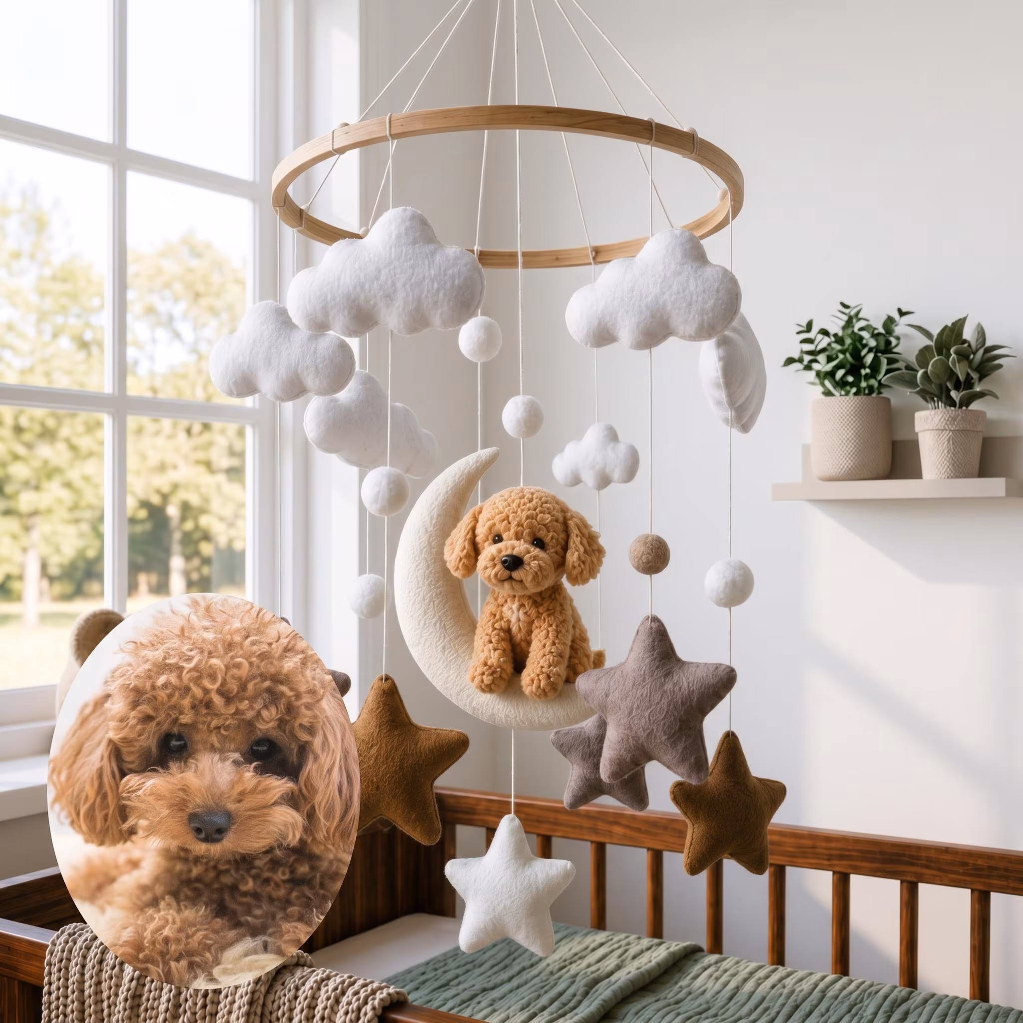 Custom Dog Baby Mobile, Crochet Baby Mobile, Custom Puppy Nursery Decor, Crib Mobile, Nursery Mobile, Baby Shower Gift, Newborn Gift