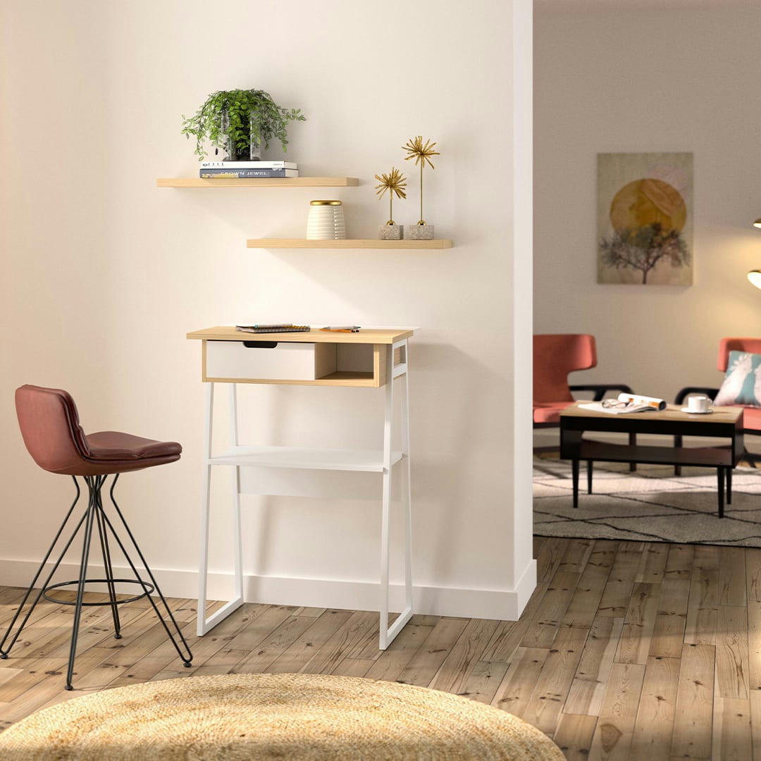 SPACE - Bureau  placage chêne naturel et blanc