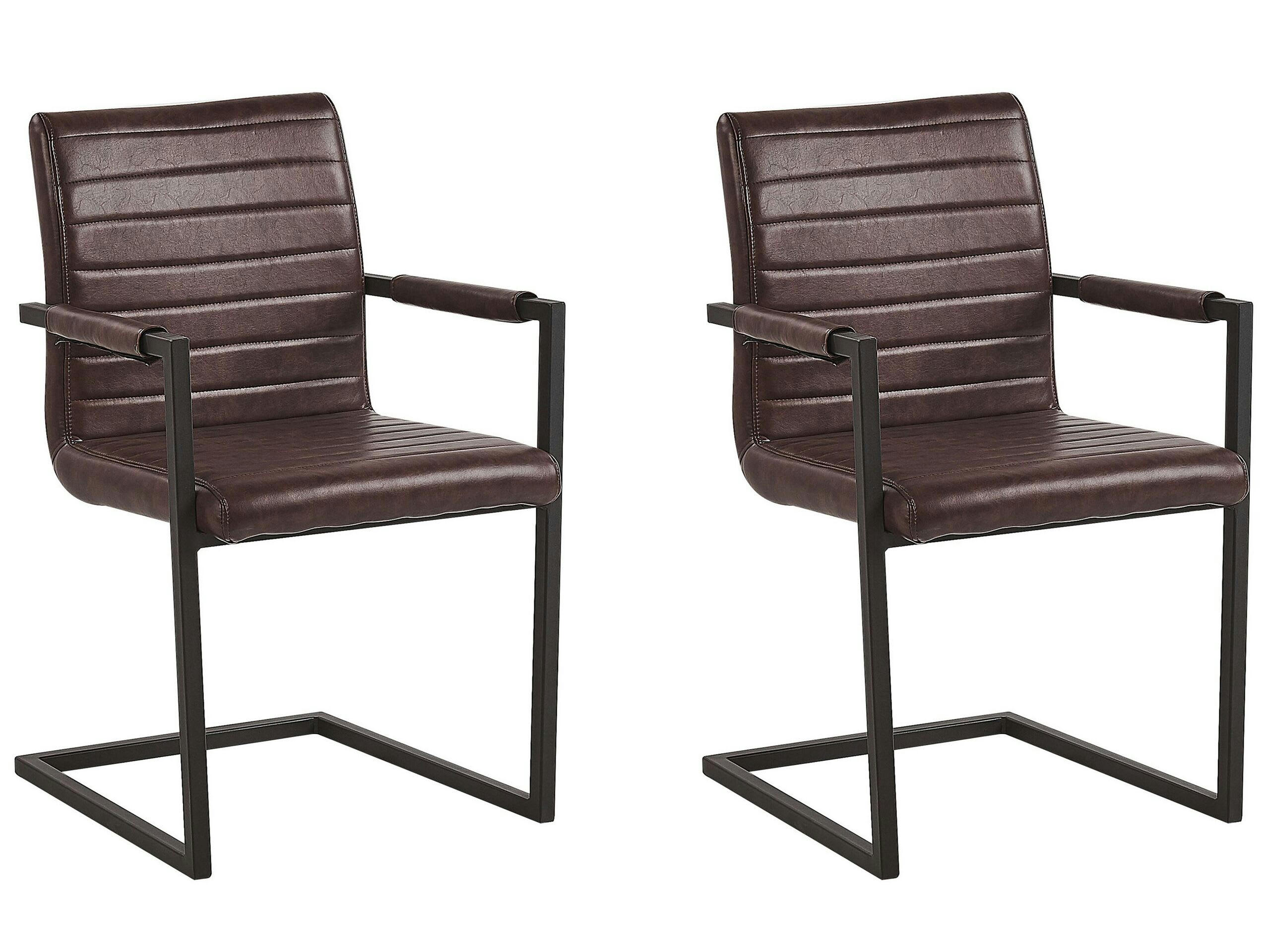 BUFORD - Lot de 2 chaises de salle à manger en cuir PU marron