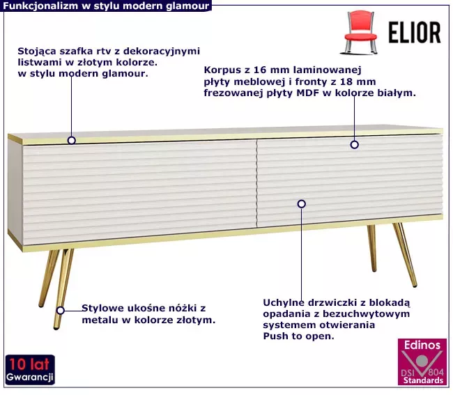 Frezowana szafka pod telewizor biały   złoty - Zyvro
