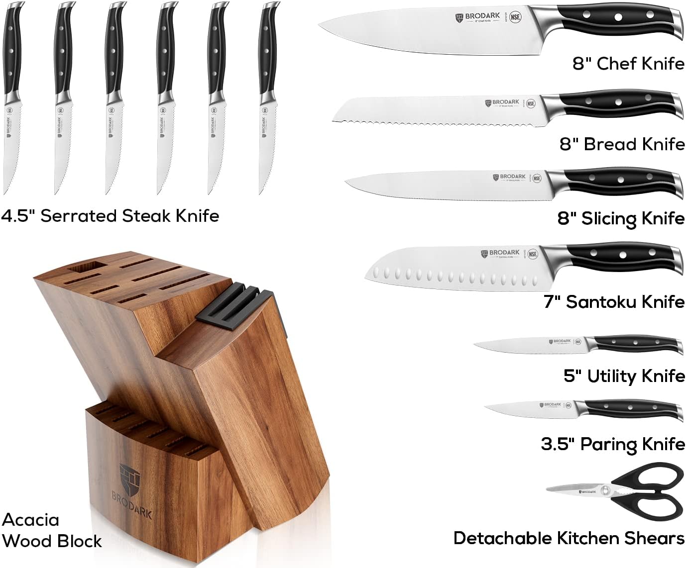 Kitchen Knife Set - Full Tang 15 Pcs Professional Chef Knife Set with Sharpener, Razor - sharp Knives Set for Kitchen, German Stainless Steel - Knife Block Set, Gift Box for Mom, Mothers Day