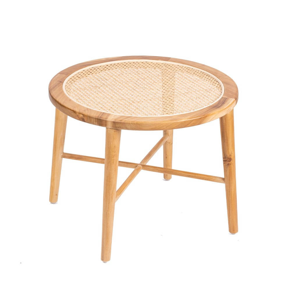 VENTOX - Table ronde en bois de manguier et cannage
