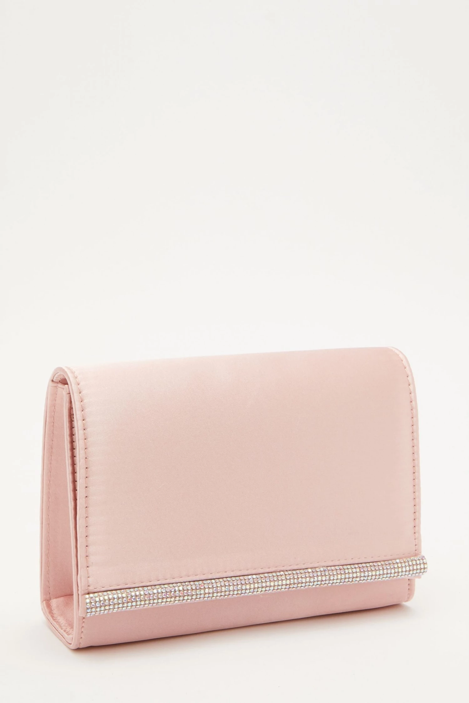 Quiz Pink Satin Diamante Strip Clutch Bag