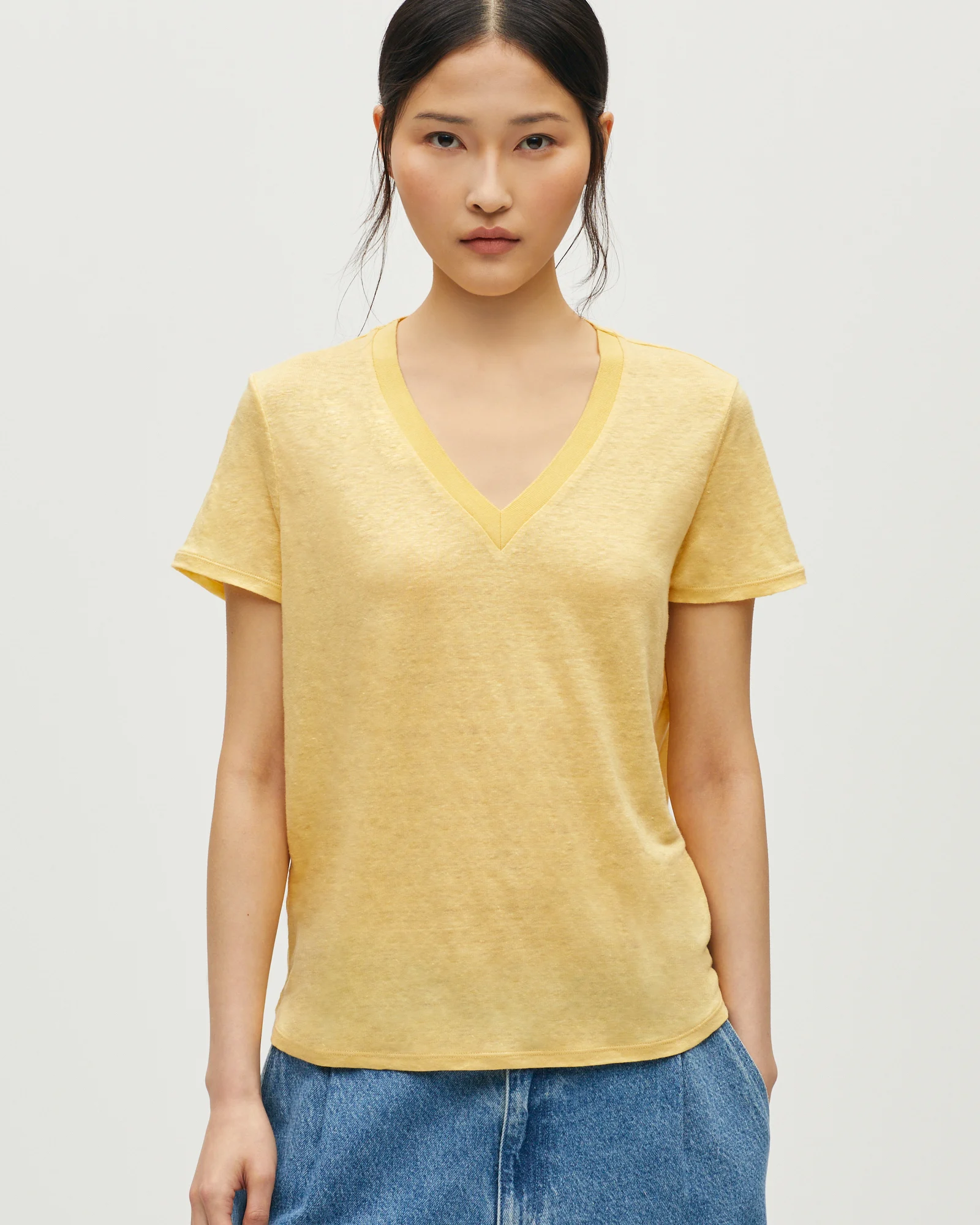 T-shirt col V en lin