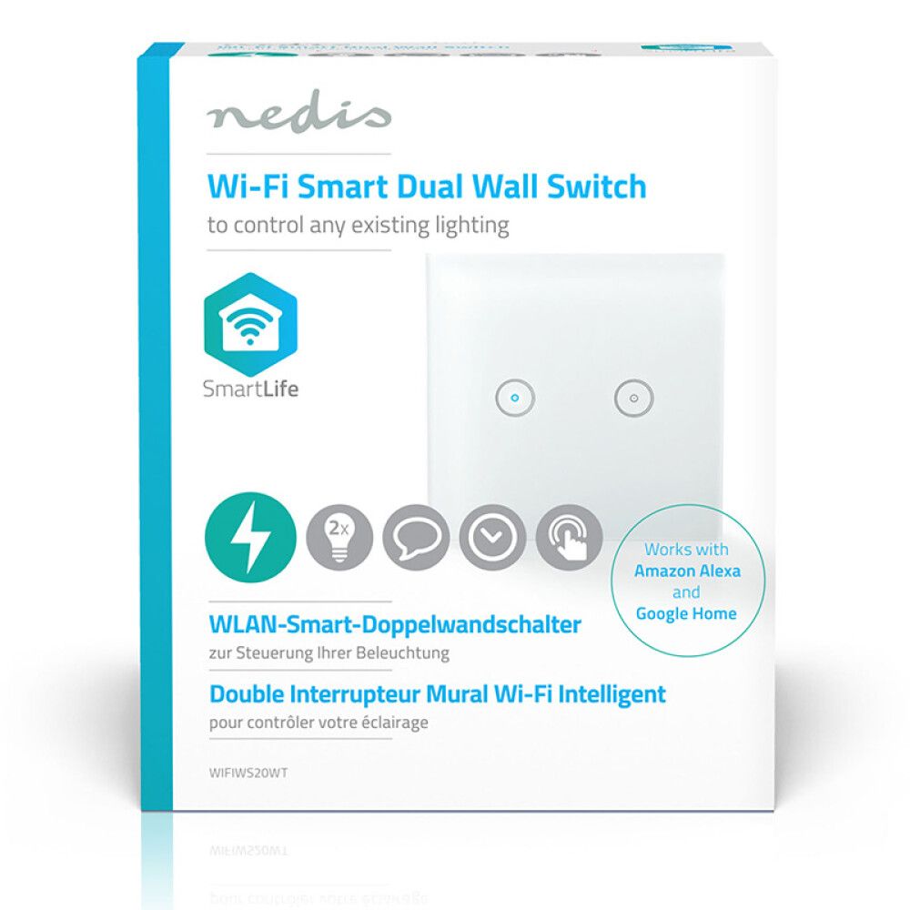 STRØMBRYTER NEDIS WIFI SMART 2 UTTAK HVIT
