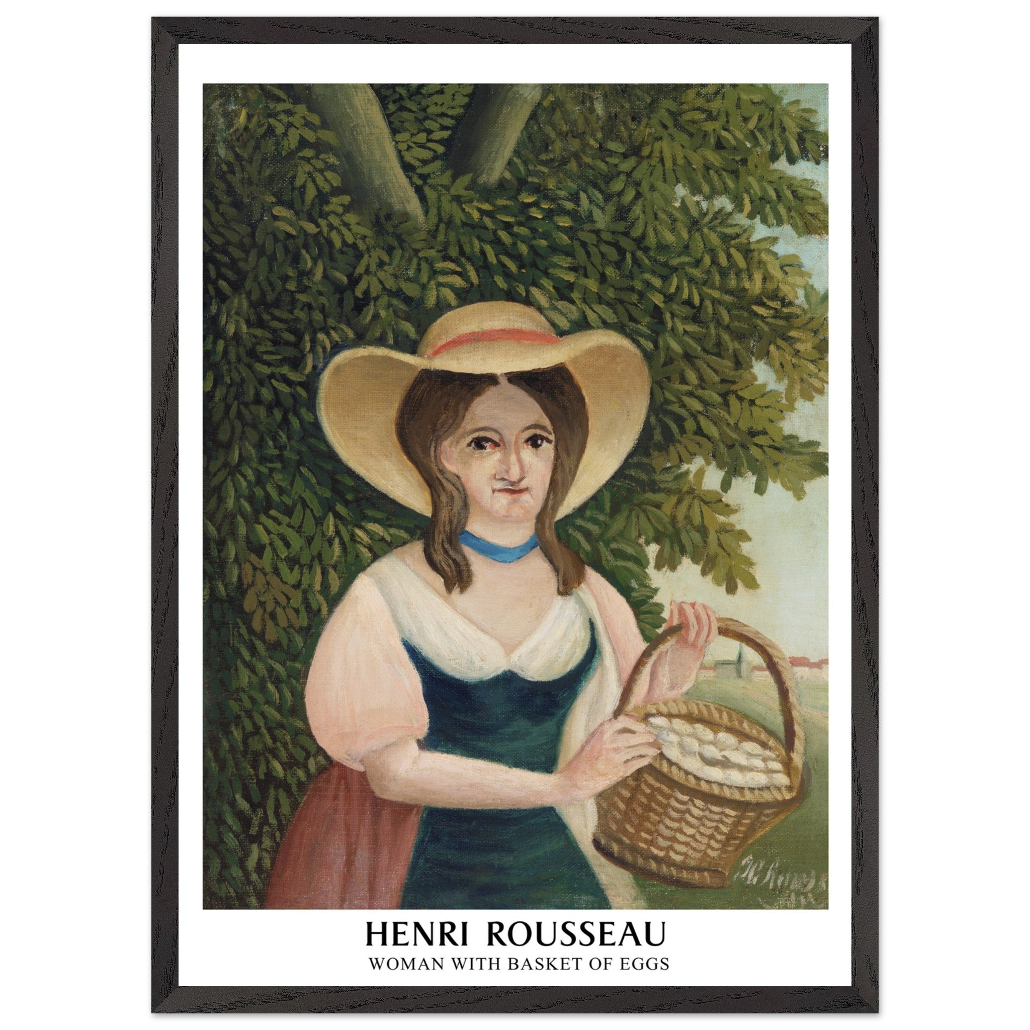 Artfulprints Poster met Lijst Henri Rousseau - Woman with basket of eggs  - 50x70 cm - Donkergroen