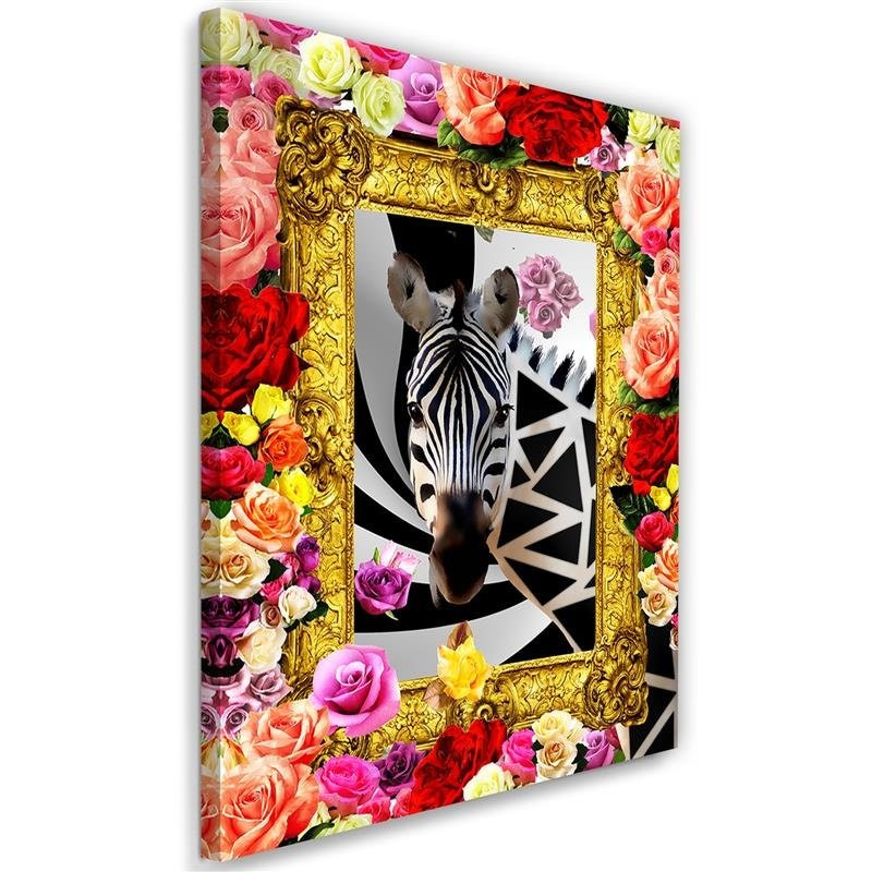 Feeby Obraz na płótnie Zebra i kolorowe róże 40x60