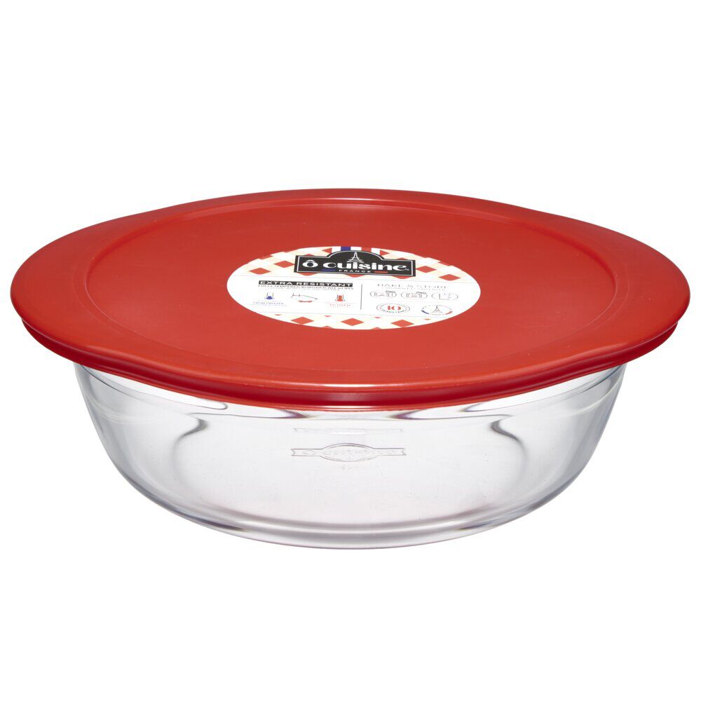 Plat à four rond en verre avec couvercle