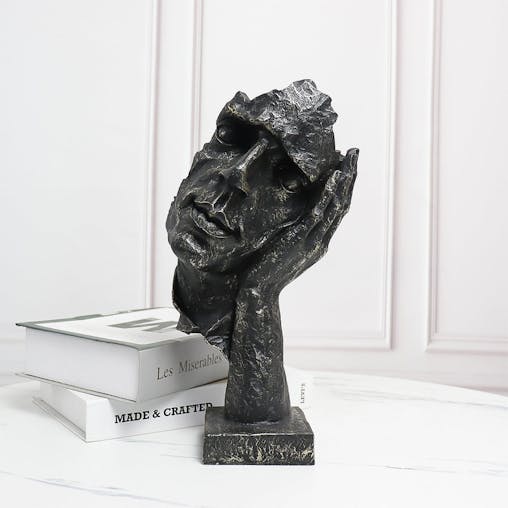 SOGA 29cm Black Resin Sculpture Resting Face on Hand Design Modern Art for Home Decor
