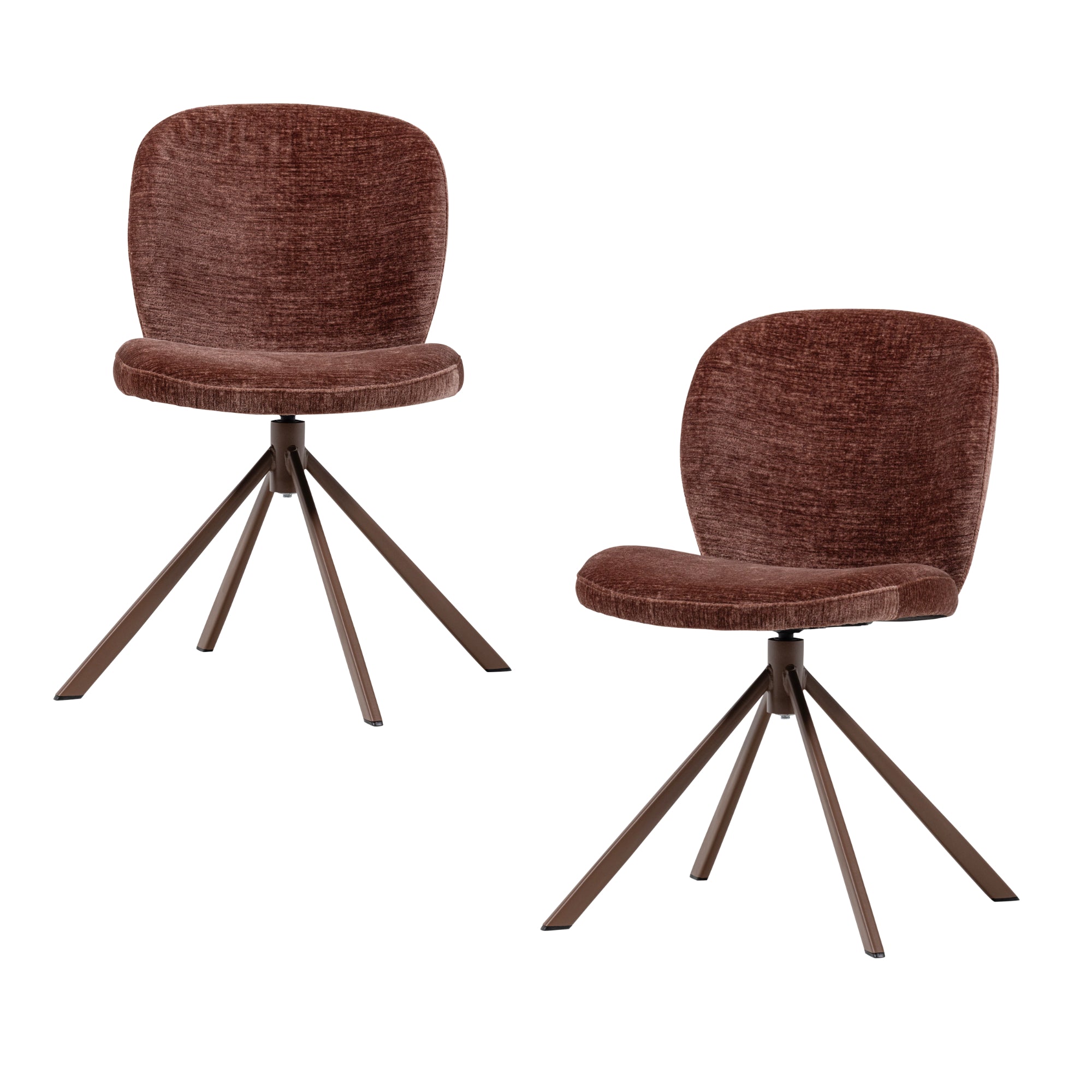 WOOOD eetkamerstoelen Femke - Chenille - Bruin- Set van 2