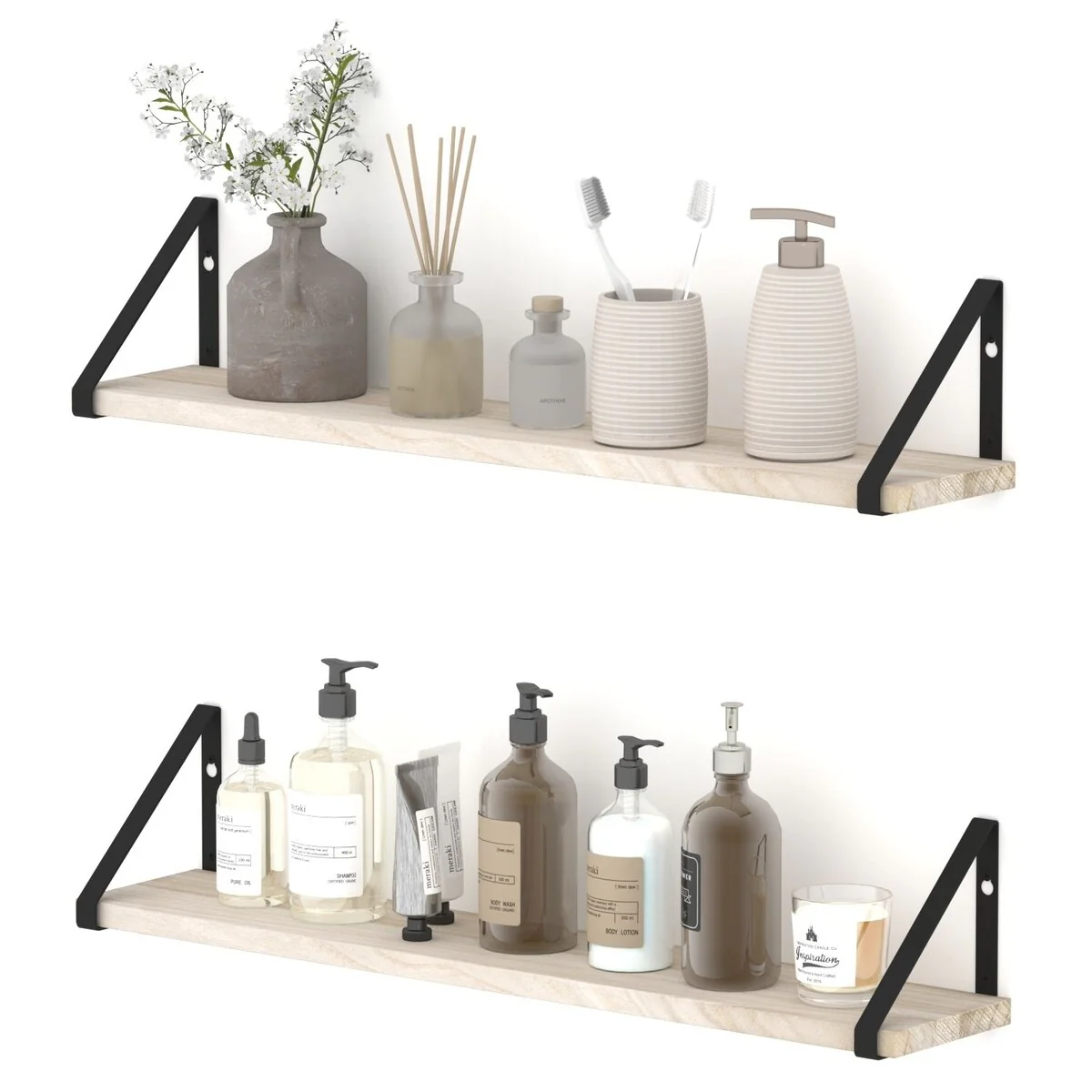 Wallniture Ponza 24x4.5, Wood Wall Shelves, Farmhouse Decor (Set of 2)