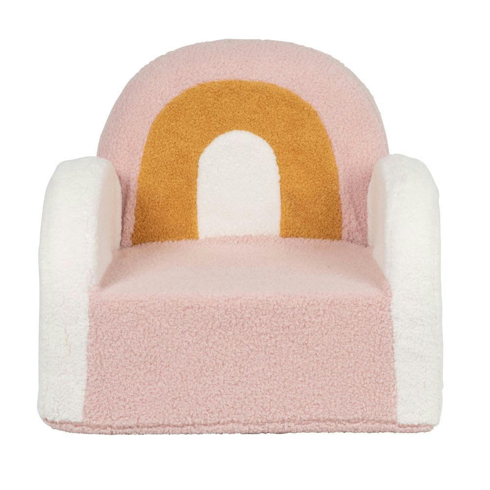 MALAGA - Fauteuil enfant à bouclettes écrues, roses et jaune moutarde