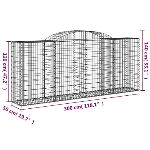 NNEVL Arched Gabion Basket 300x50x120/140 cm Galvanised Iron
