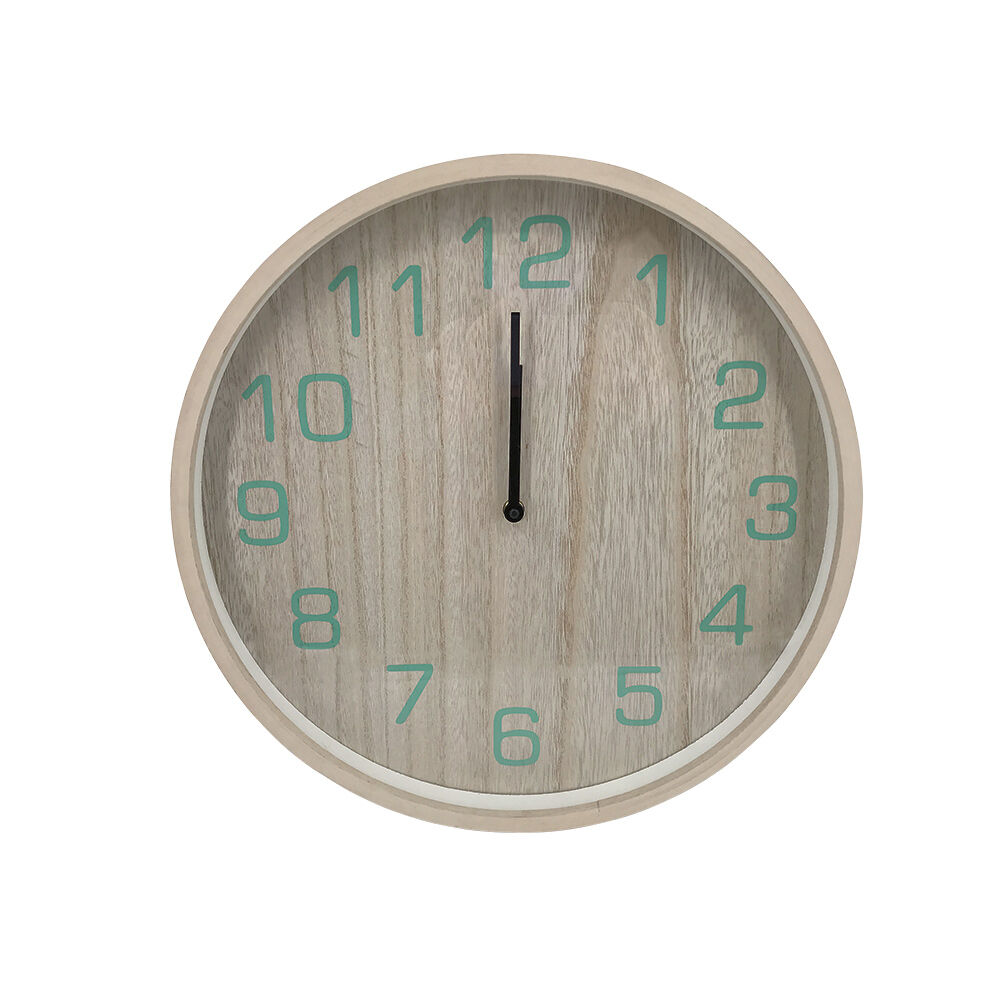 Horloge ronde bois chiffres vert