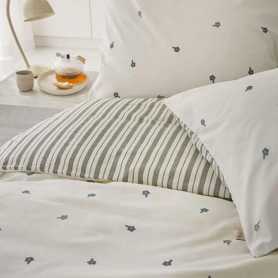 Walra - Dekbedovertrek Remade Blossom Lines - 240x220 cm - Off White / Groen