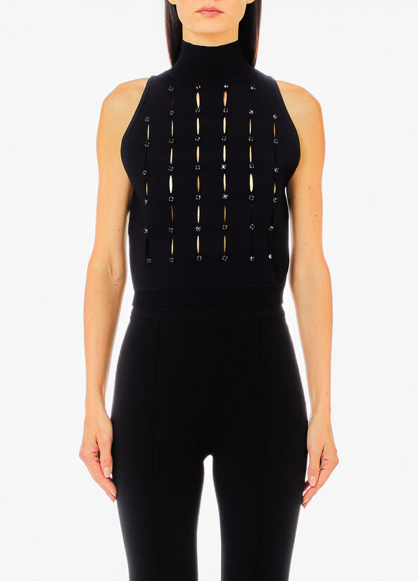 Top in maglia con strass