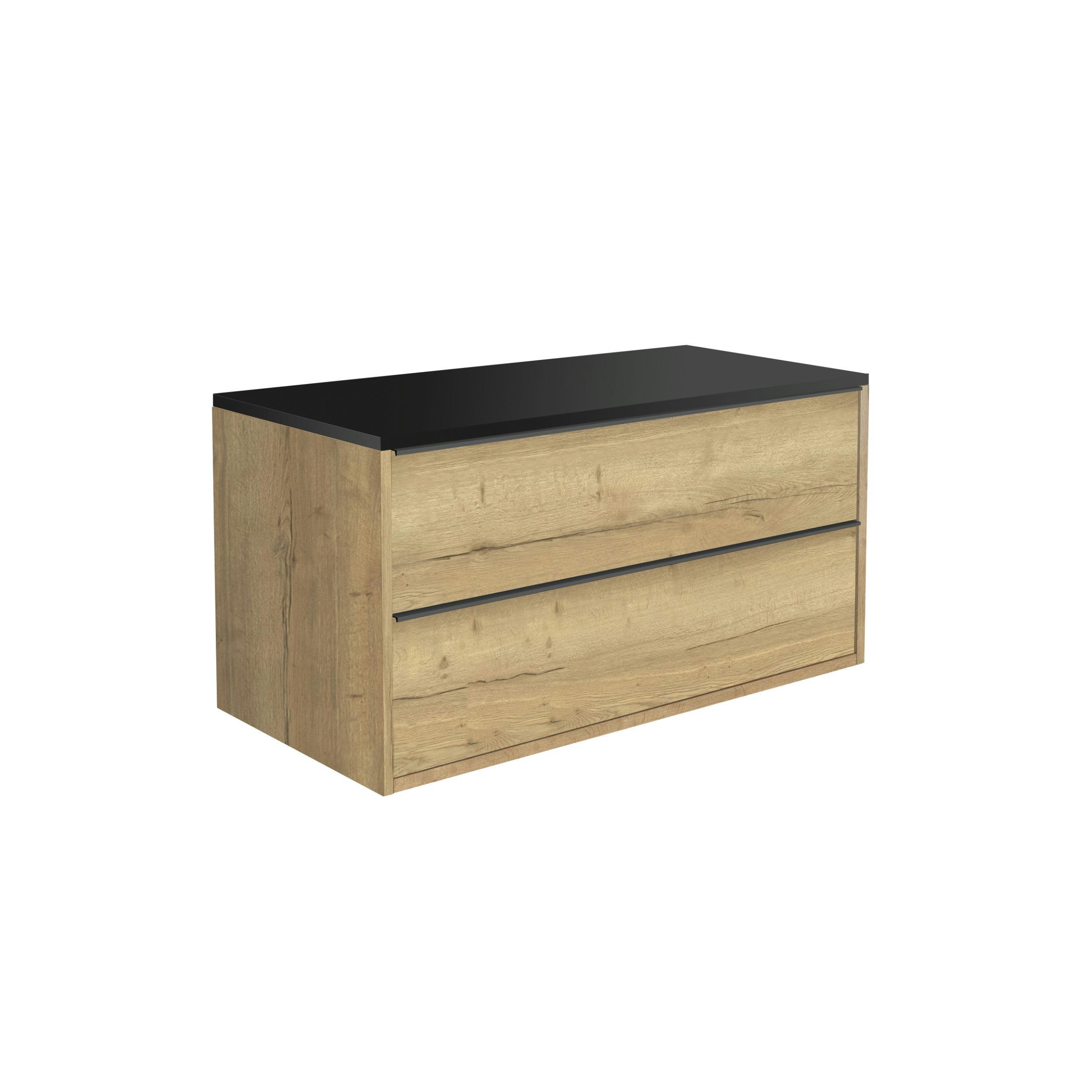 BORDER - Meuble de salle de bain 100cm Chêne PPSM Meuble +  Plan Mélaminé