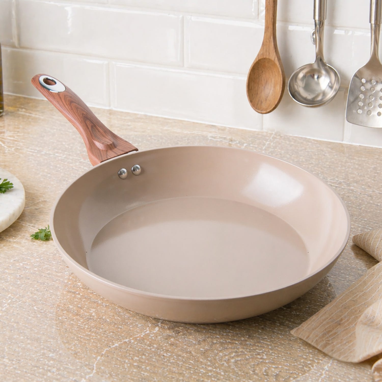 Padella 30 cm in ceramica taupe New Ceramic