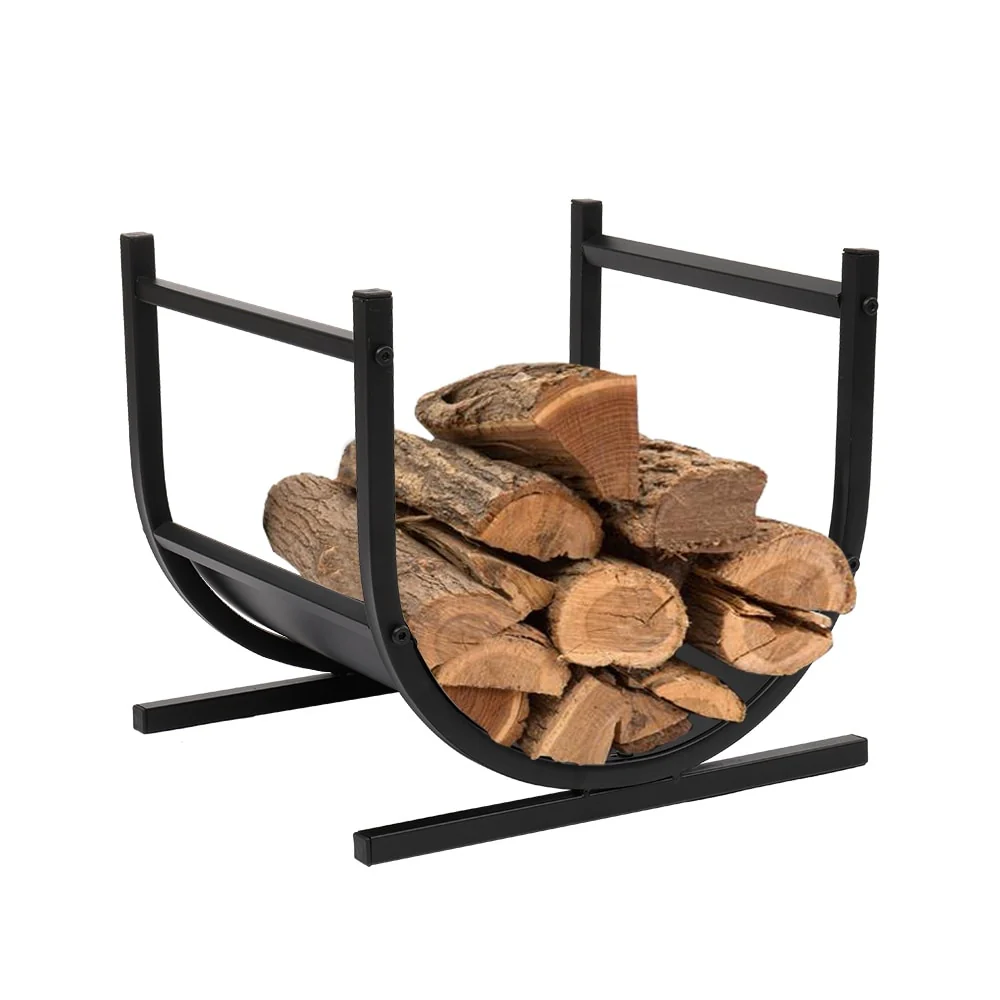 U-Shaped Firewood Log Rack Holder Black