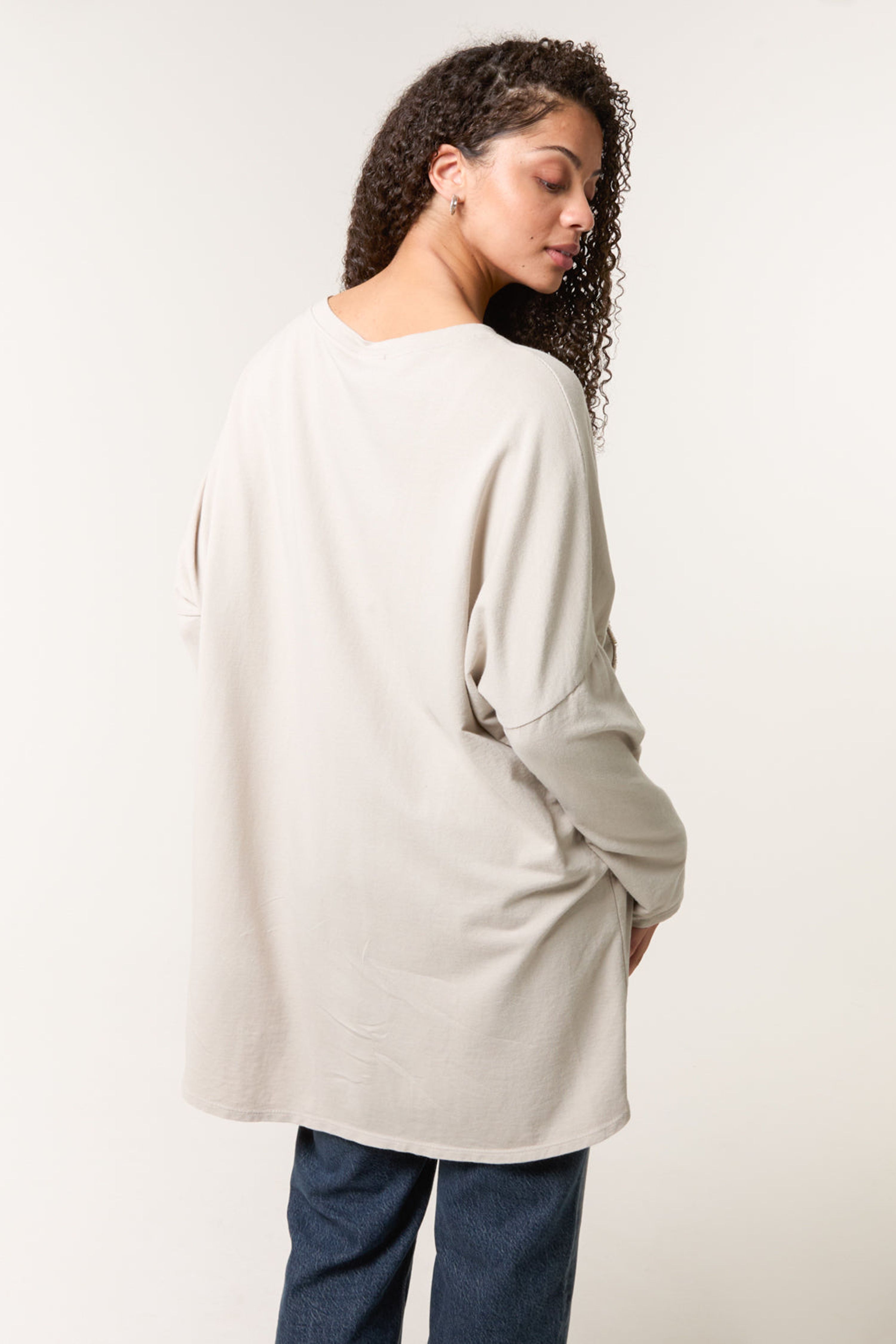 Blue Vanilla Beige Lace Bow Sweat Top