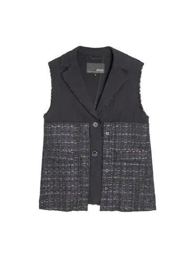 Patchwork Fringed Tweed Waistcoat - 25WDJ046Z